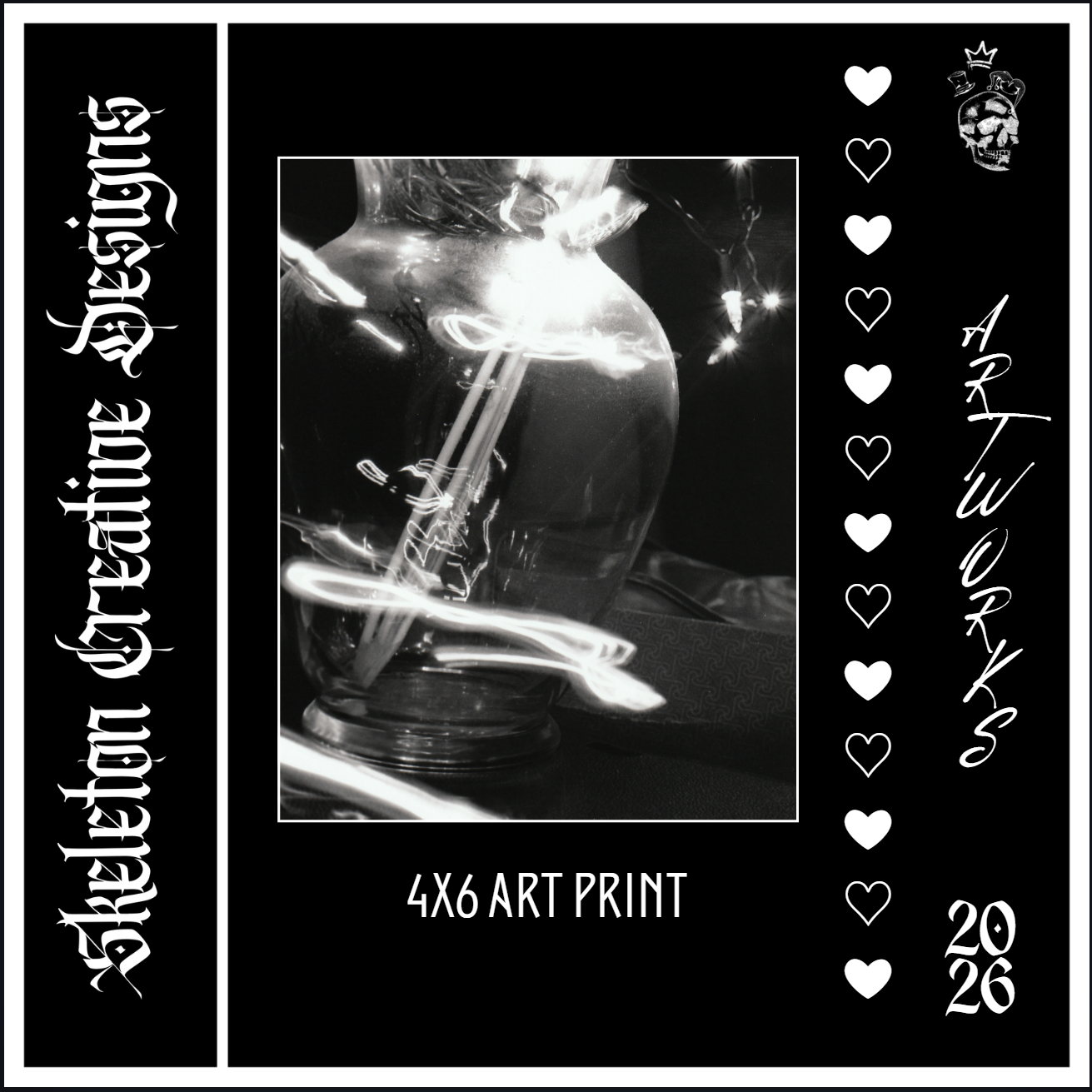 Black and white art print of a 35mm dark room photograph titled Flower Lights